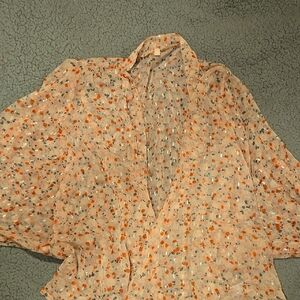 Floral Sheer Women's Top - Orange and Green